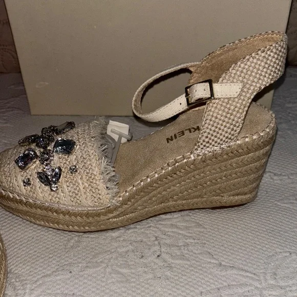 Anne Klein Cream Espadrille Wedges with Gem Accents - Picture 3 of 10